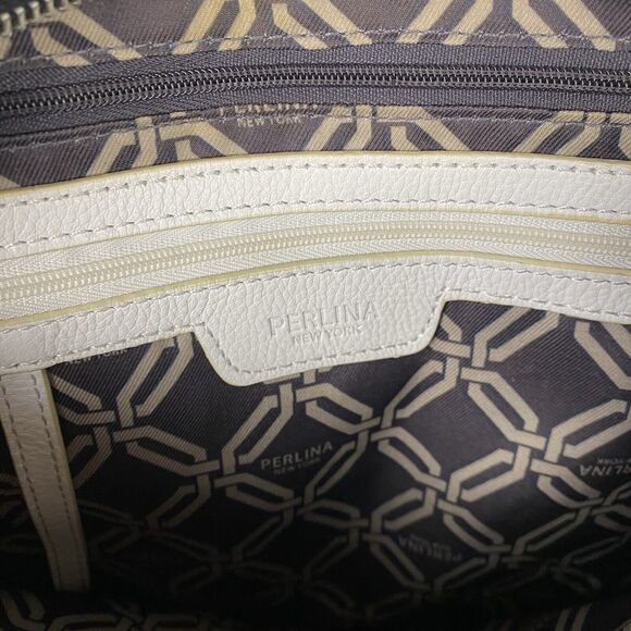 Perlina New York Backpack Purse White Beige Leather Adjustable Strap Gold Tone - Picture 7 of 15